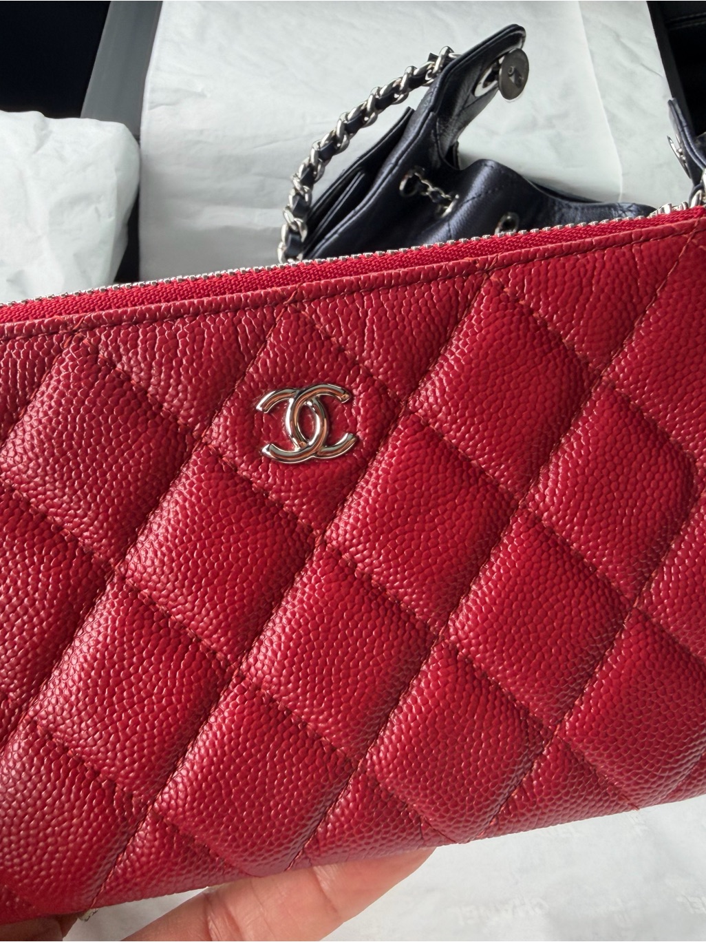 Chanel Red Quilted Caviar Leather With Silver Cc 2017